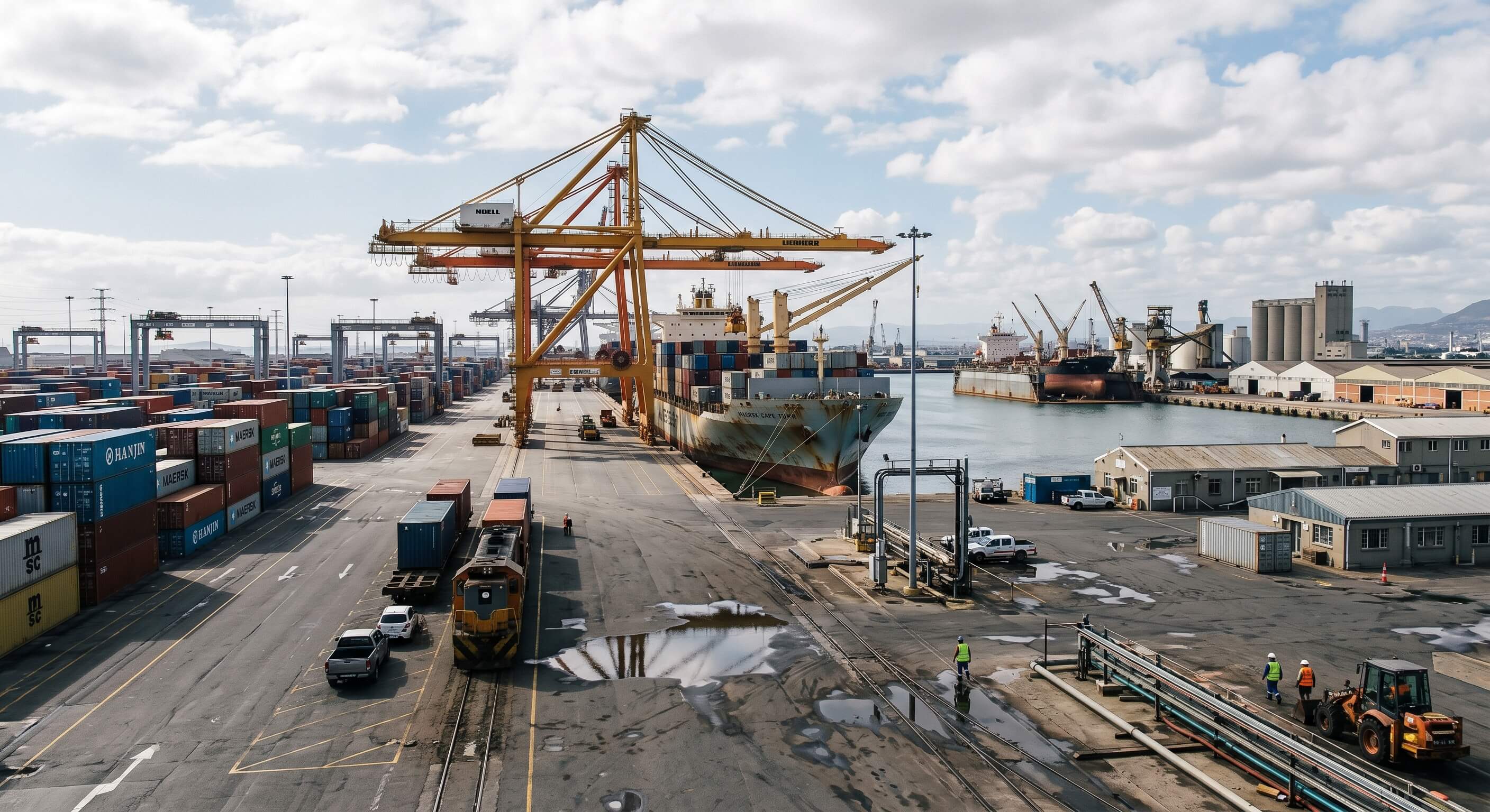 Container terminal and cargo vessel at the Port of Cape Town